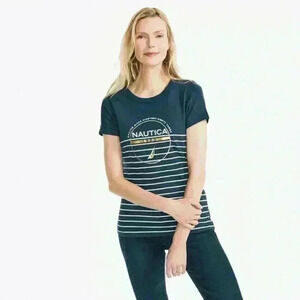 Nautica logo graphic t-shirt in navy blue